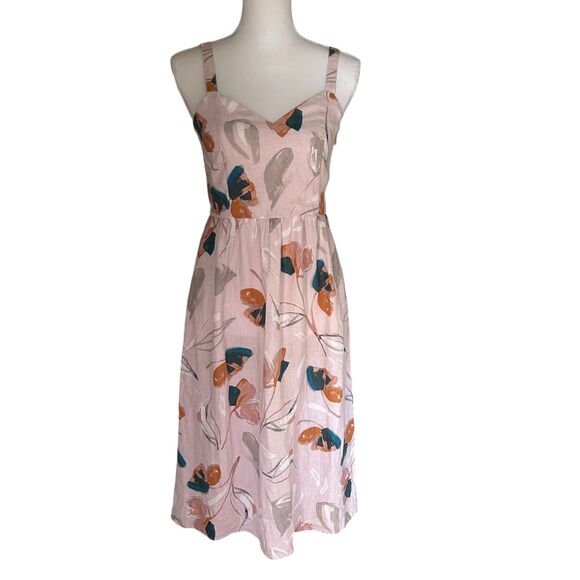 Rachel Zoe Linen Floral Midi Dress Pink Multicolor Size 8 - Picture 1 of 8